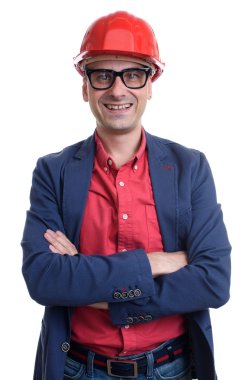 Miğfer işadamı gülümseyen