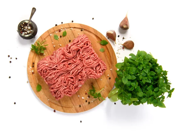 Carne macinata sul tagliere, vista dall'alto — Foto Stock