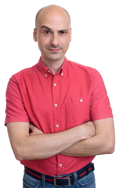 Homem careca com sobrancelha levantada — Fotografia de Stock