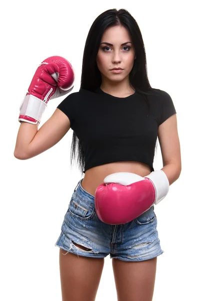 Dziewczyna piękna młoda fitness w Rękawice bokserskie — Zdjęcie stockowe
