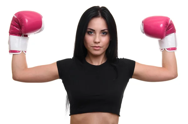 Beautiful young fitness girl in boxing gloves Royalty Free Stock Images