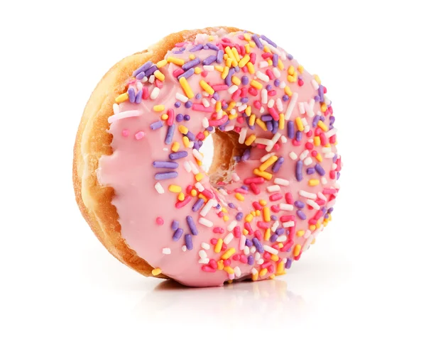 Roze donut geïsoleerd op wit — Stockfoto