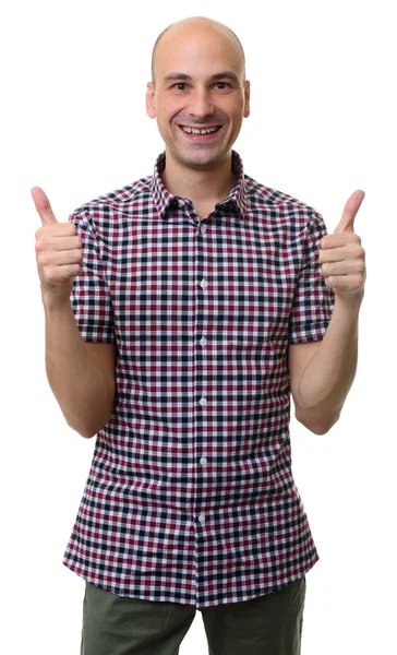 Casual bald man showing his thumbs up — Stock Photo, Image