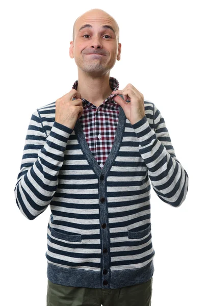 Αστείος άνθρωπος φορώντας κομψά ρούχα απολαμβάνοντας τον εαυτό του — Φωτογραφία Αρχείου