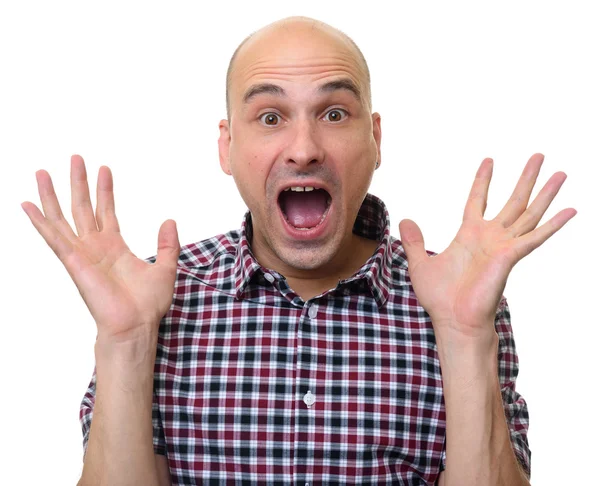 Handsome bald man surprised isolated — Stock Photo, Image