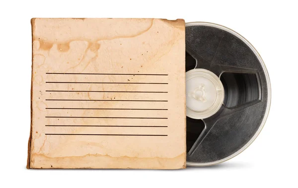 Carrete Cinta Audio Magnética Antigua Vintage Con Caja Aislada Blanco —  Fotos de Stock