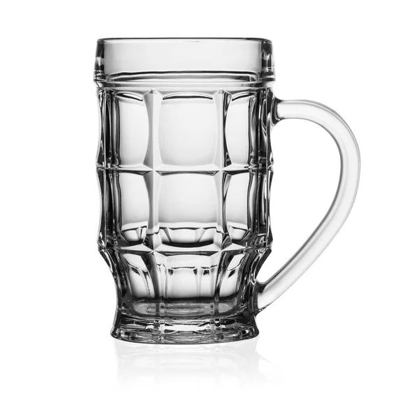 Caneca Vidro Vazia Para Cerveja Isolada Fundo Branco Com Caminho — Fotografia de Stock