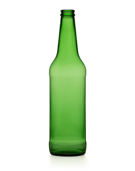 Botella Vidrio Verde Vacía Cerveza Aislado Sobre Fondo Blanco Con — Foto de Stock