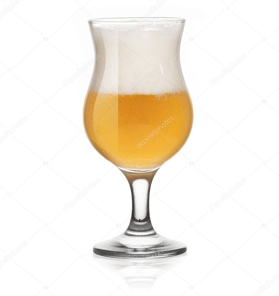 glass of a light wheat beer isolated on white background with clipping path