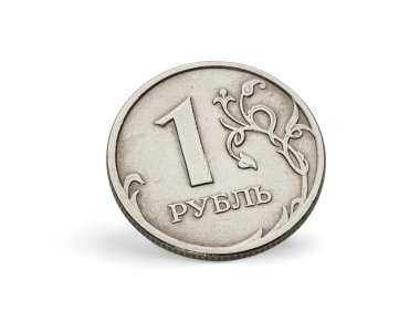 Rus parası. Kırpma yolu ile beyaz arkaplanda izole edilmiş bir ruble para çizildi