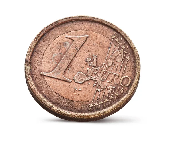 Παλιά Γδαρμένο Ένα Κέρμα Ευρώ Cooper Απομονώνονται Λευκό Φόντο Απόκομμα — Φωτογραφία Αρχείου