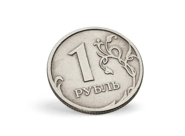 Dinero Ruso Rasguñó Una Moneda Rublo Aislada Sobre Fondo Blanco — Foto de Stock