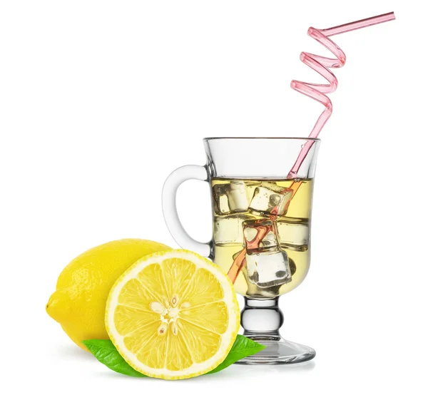 Färsk Citron Lemonad Ett Glas Isolerad Vit Bakgrund — Stockfoto