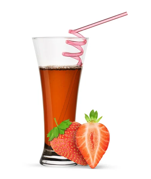 Jus Fraise Dans Verre Isolé Sur Fond Blanc — Photo