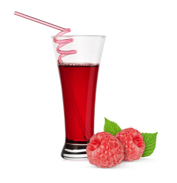 Nectar Jus Framboise Dans Verre Transparent Isolé Sur Fond Blanc — Photo