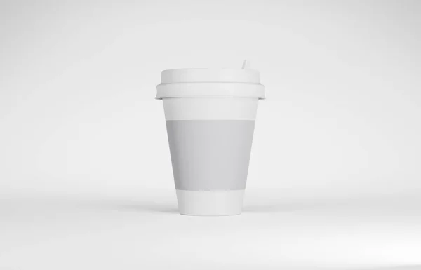 Filiżanka Kawy Makietą Pokrywy Białym Tle Ścieżką Wycinania Przodu Ilustracja — Zdjęcie stockowe