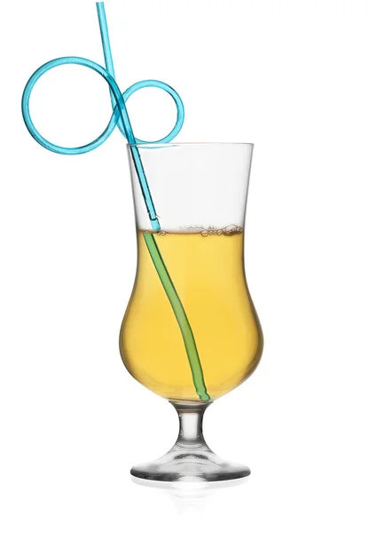 Glas Äppeljuice Med Ett Sugrör Isolerad Vit Bakgrund Med Klippbana — Stockfoto