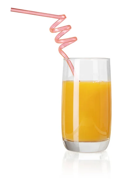 Suco Pêssego Laranja Copo Com Palha Bebida Isolada Fundo Branco — Fotografia de Stock