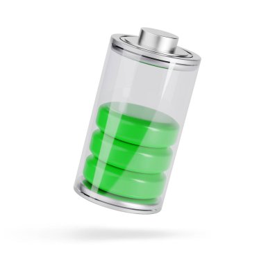 Batarya beyaz arka planda izole edilmiş. 3B illüstrasyon