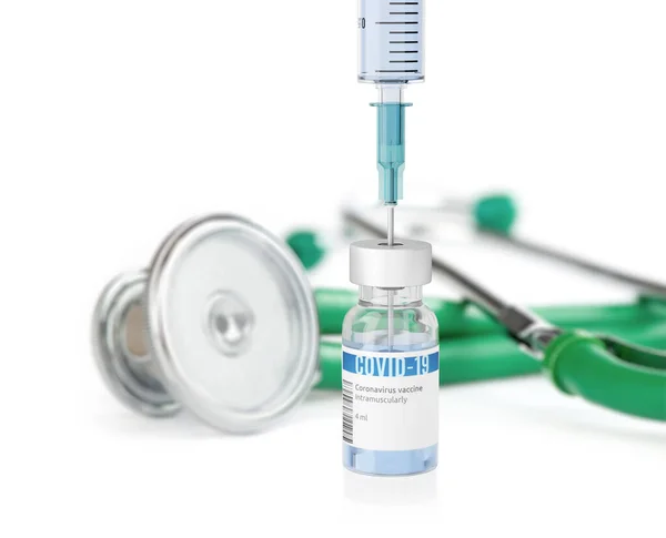 Injekční Lahvičku Koronavirovou Vakcínou Zdravotnictví Biotechnologie — Stock fotografie
