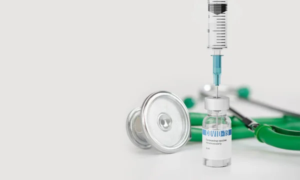 Injekční Lahvičku Koronavirovou Vakcínou Zdravotnictví Biotechnologie — Stock fotografie