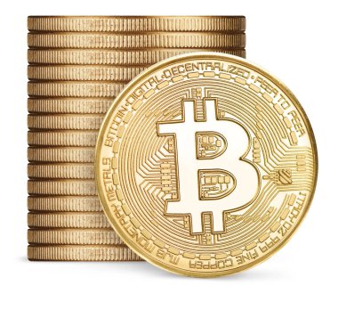 Beyaz arka planda izole edilmiş altın bitcoin