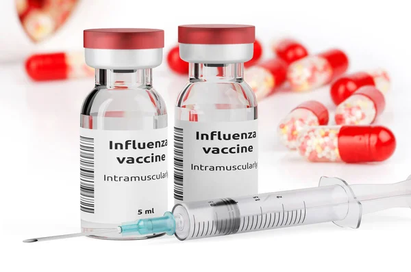 flu vaccine in vial isolated on white background. 3d illustration