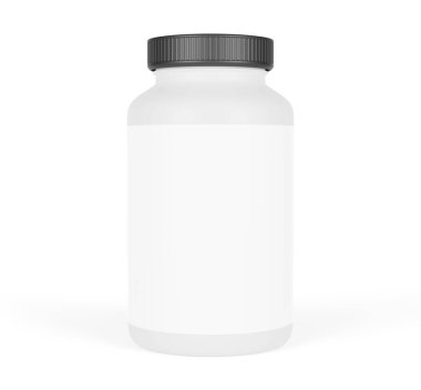 Beyaz arka planda boş etiketli ilaç şişesi modeli. 3d illüstrasyon