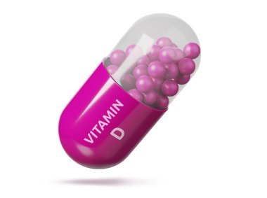 D vitamini kapsülü beyaz arka planda izole edilmiş. 3d illüstrasyon