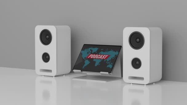 Altavoces Audio Tableta Digital Concepto Podcast Ilustración — Vídeos de Stock