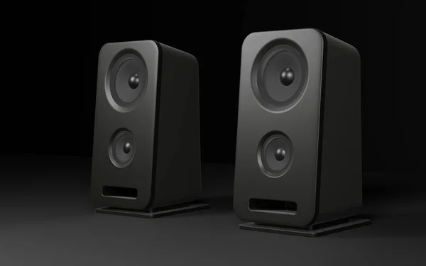 Two Computer Speakers Black Background Illustration — Stock Photo, Image