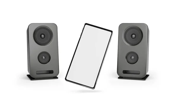 Two Audio Speakers Smartphone Blank Screen Copy Space Illustration — Stock Photo, Image