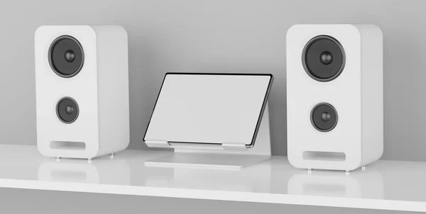 Draadloze Audio Luidsprekers Digitale Tablet Met Blanco Scherm Illustratie — Stockfoto