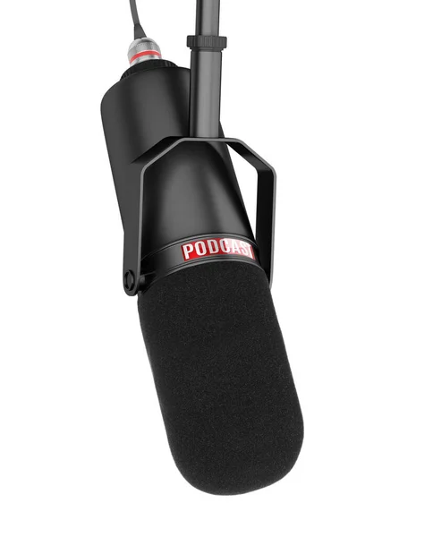 Microphone Studio Professionnel Pour Enregistrement Podcasts Isolés Sur Fond Blanc — Photo