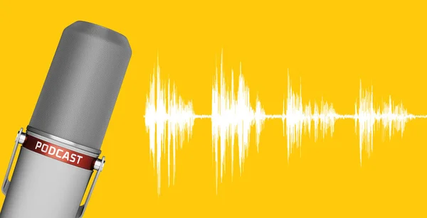 Micrófono Estudio Profesional Para Grabar Podcasts Aislados Sobre Fondo Amarillo — Foto de Stock