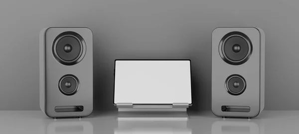 Wireless Audio Speakers Digital Tablet Blank Screen Illustration — Stock Photo, Image