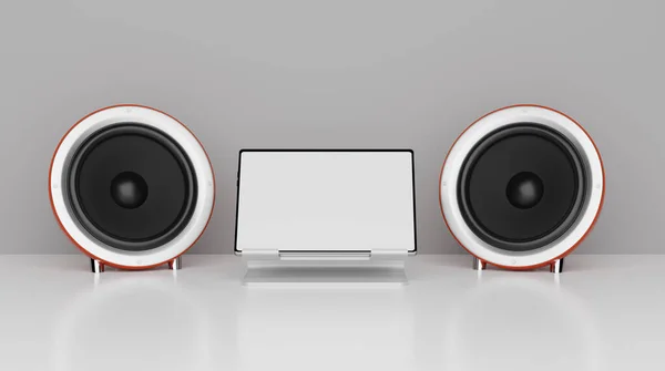 Altavoces Audio Inalámbricos Tableta Digital Con Pantalla Blanco Ilustración — Foto de Stock