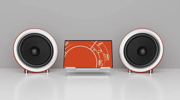 Bezdrátové Audio Reproduktory Digitální Tablet Ilustrace — Stock fotografie
