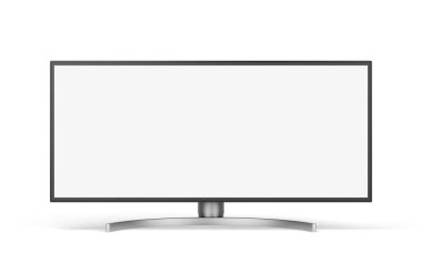 Beyaz arkaplanda boş beyaz LED ekranlı bilgisayar monitörü görüntüsü. 3d illüstrasyon