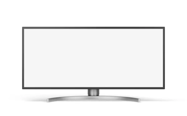 Monitor Computador Com Tela Led Branca Branco Isolada Fundo Branco — Fotografia de Stock