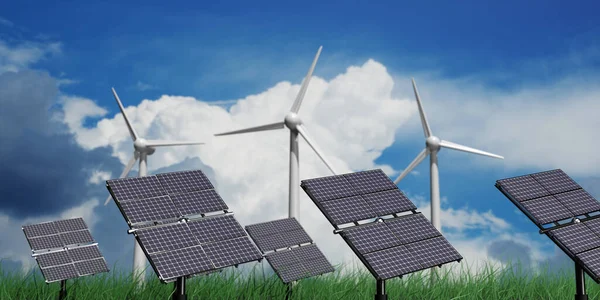 Green Power Generation Wind Turbines Solar Panels Station Illustration — Stock Photo, Image