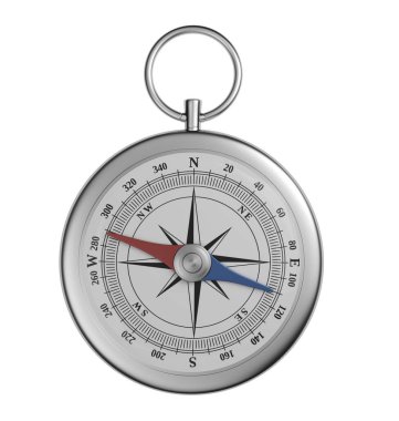 Beyaz arka planda izole edilmiş klasik yuvarlak pusula. 3d illüstrasyon