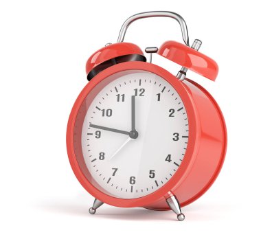 Kırmızı alarm saati beyaz arkaplanda izole edildi. 3d illüstrasyon.