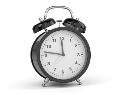 Siyah alarm saati beyaz arkaplanda izole edilmiş. 3d illüstrasyon.