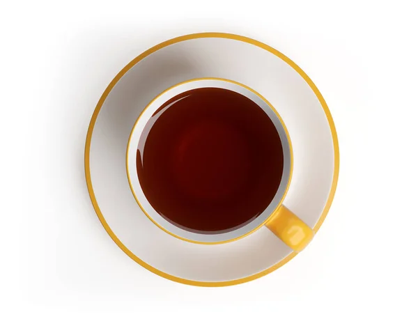 茶杯茶托顶部的观点孤立在白色背景 3D说明 — 图库照片