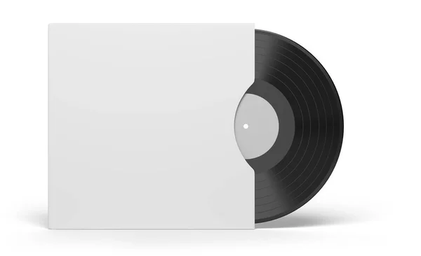 Vinil Registro Com Capa Papel Mockup Isolado Fundo Branco Ilustração — Fotografia de Stock