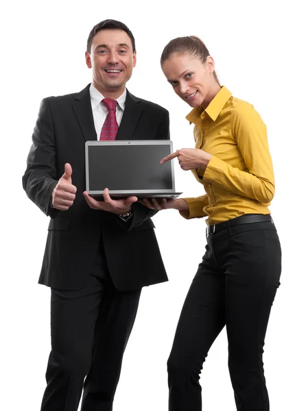 Affärsmöte med laptop — Stockfoto