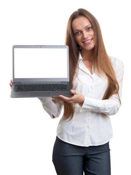 Businesswoman presenting somenhing on her laptop Royalty Free Stock Photos
