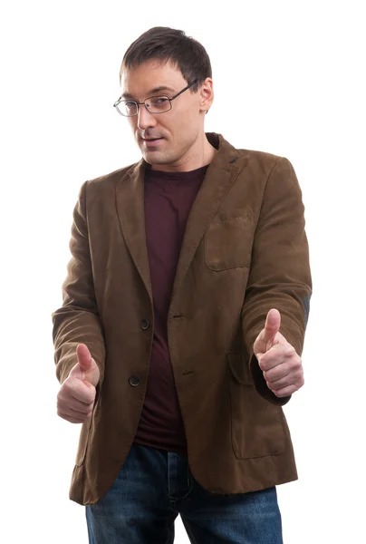 Young handsome man smiling and showing thumbs up — Stock Photo, Image