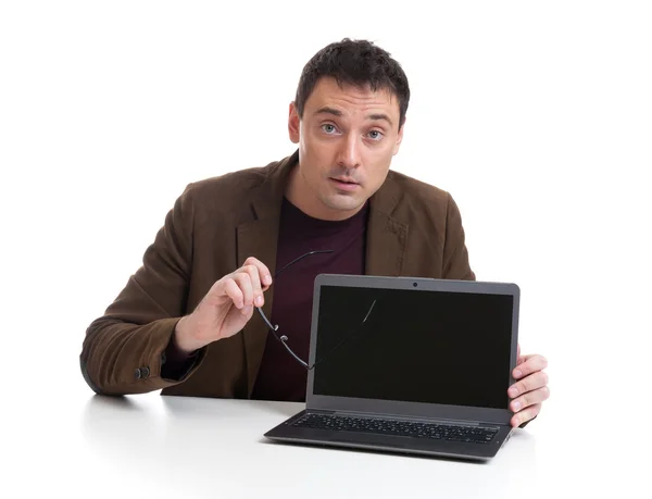 Young business man with laptop — Stock Photo, Image
